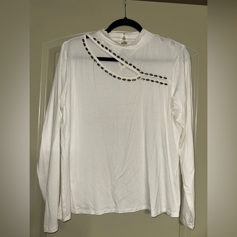 Cyrus White Long Sleeve Top with Unique Trim L